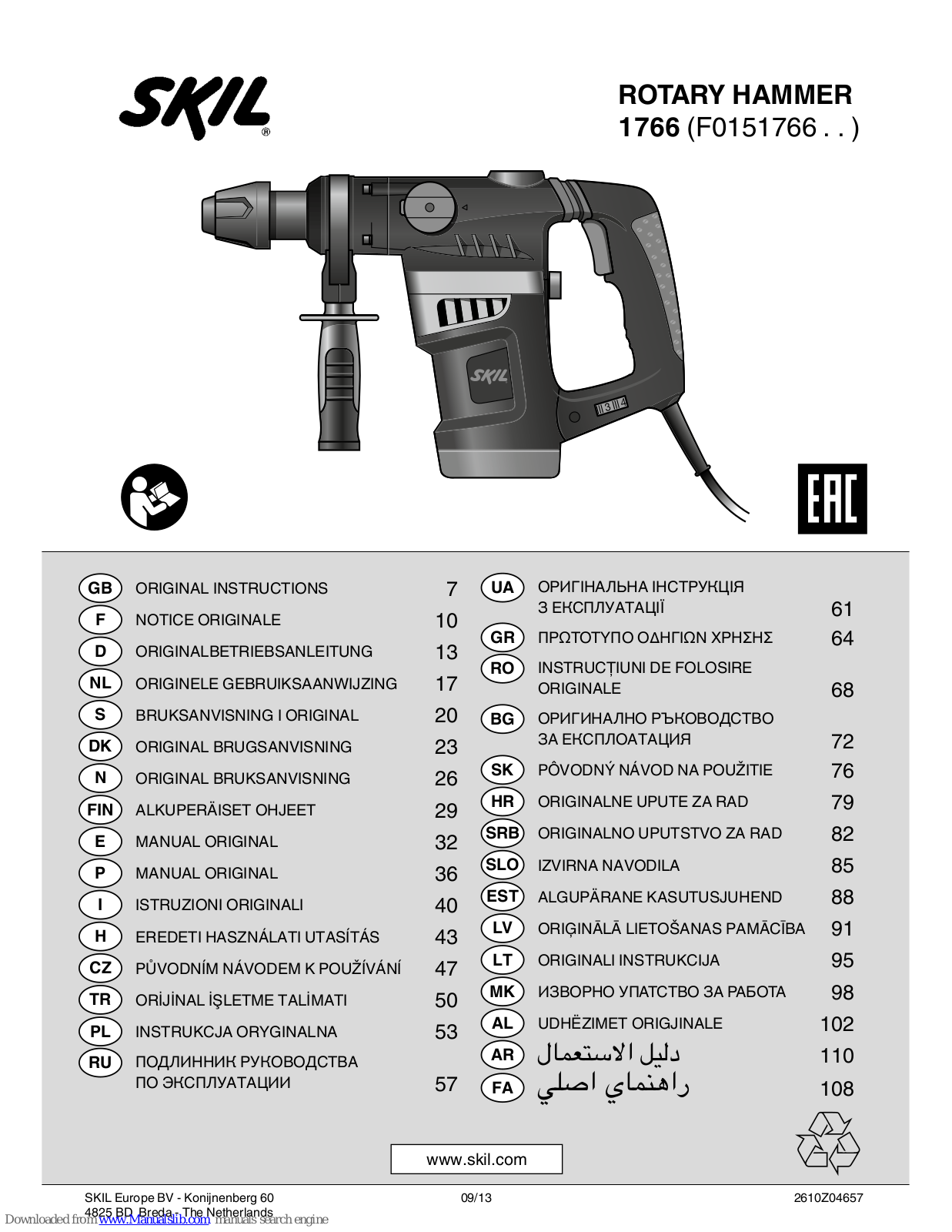 Skil 1766, F0151766 Series Original Instructions Manual