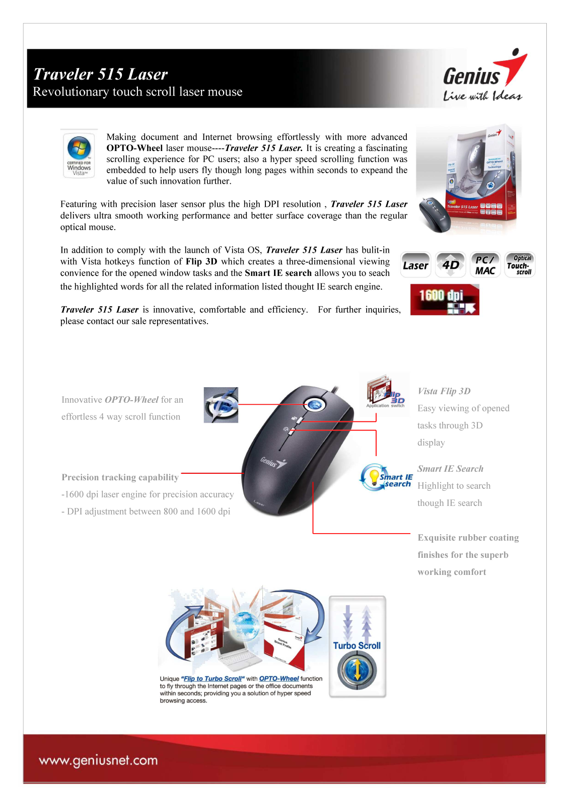 Genius TRAVELER 515 LASER DATASHEET