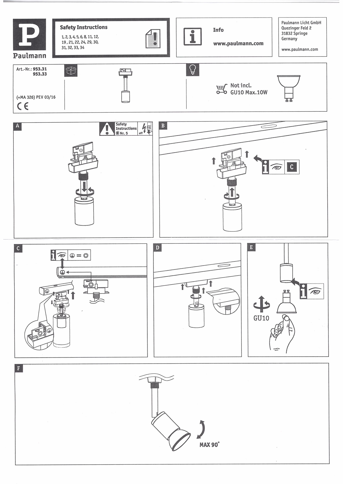 Paulmann 953.33 operation manual