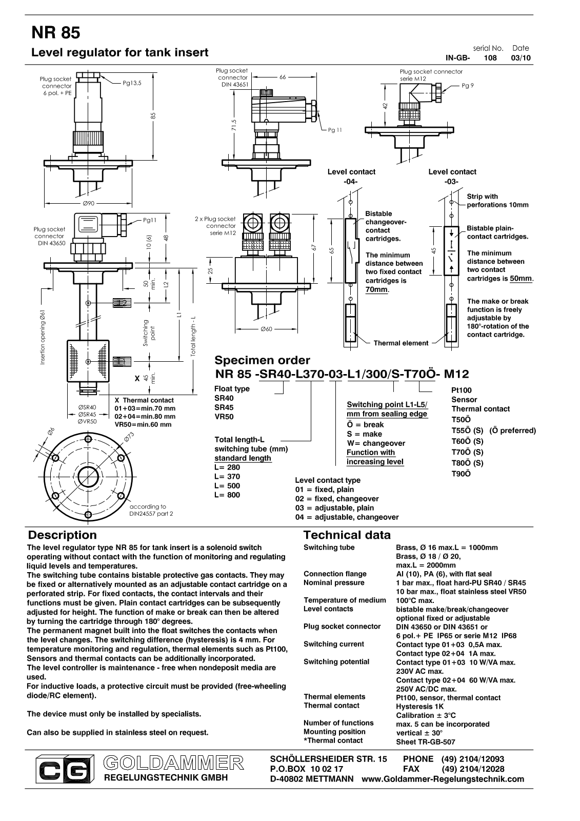 Goldammer NR 85 Service Manual