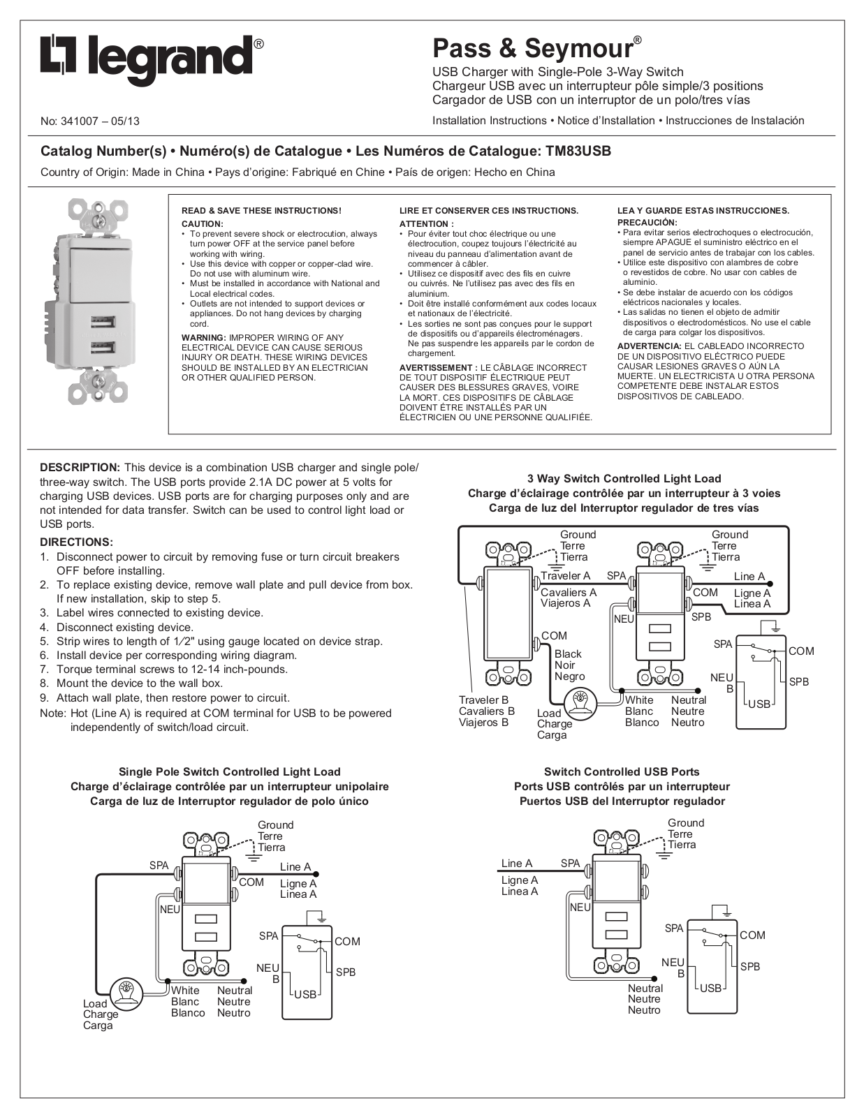 Legrand TM83USBBKCC6 User Manual