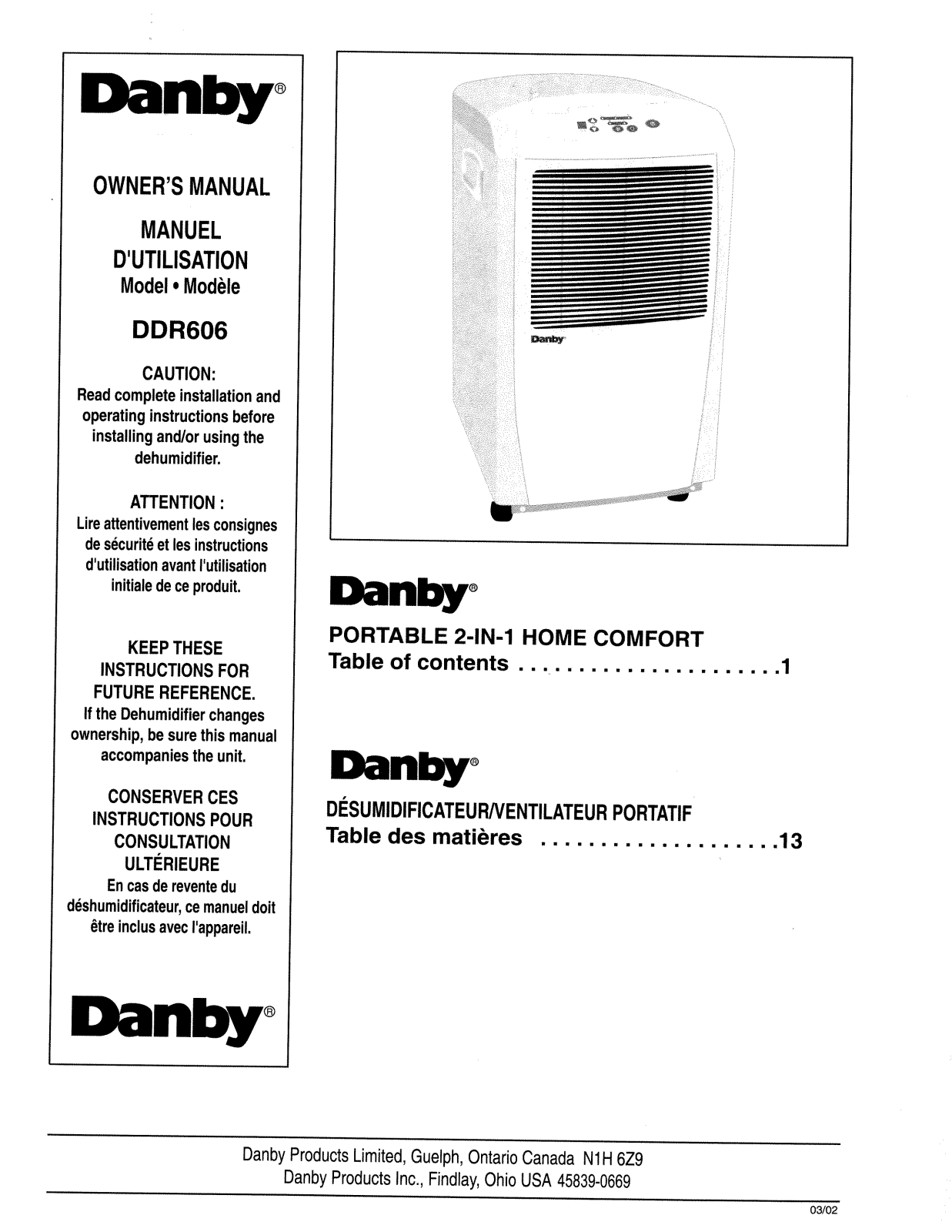 Danby DDR606 Owner's Manual