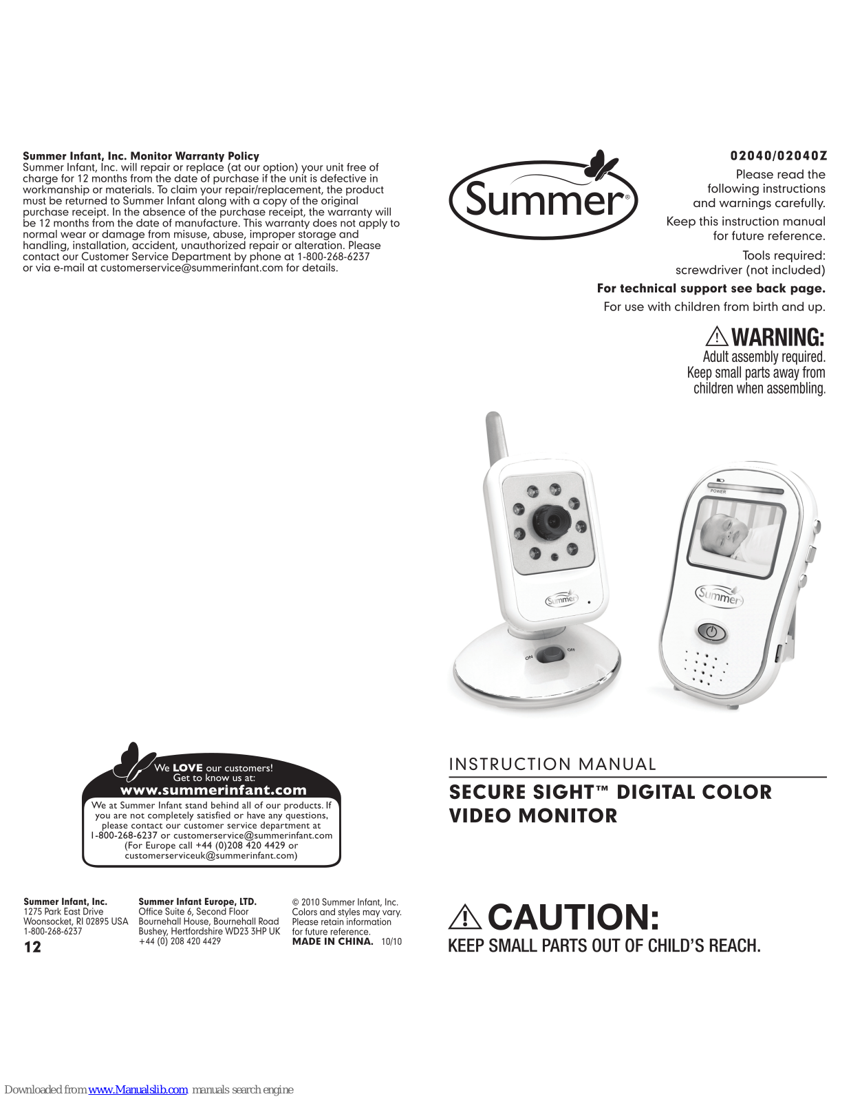 Summer Secure Sight, classic comfort, Secure Signt 02040, Secure Signt 02040Z Instruction Manual - ManualMachine.com