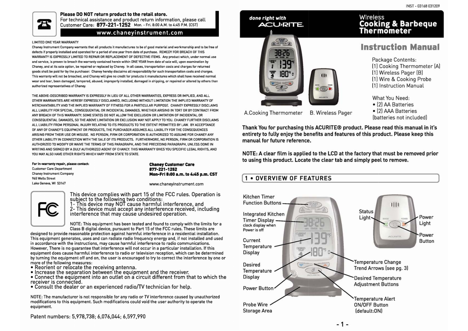 Chaney Instrument 3168TX User Manual