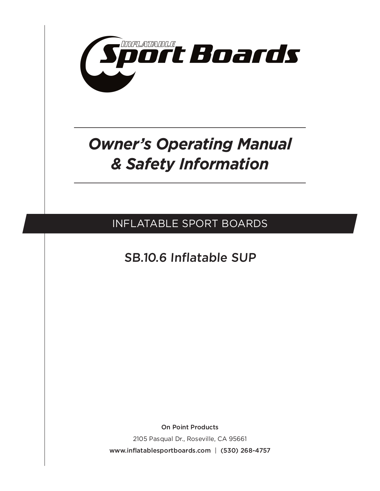 On Point Products Inflatable Sport Boards SB.10.6 Installation Manual