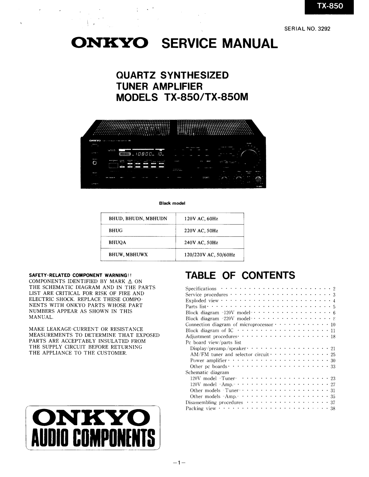 Onkyo TX-850, TX-850-M Service Manual