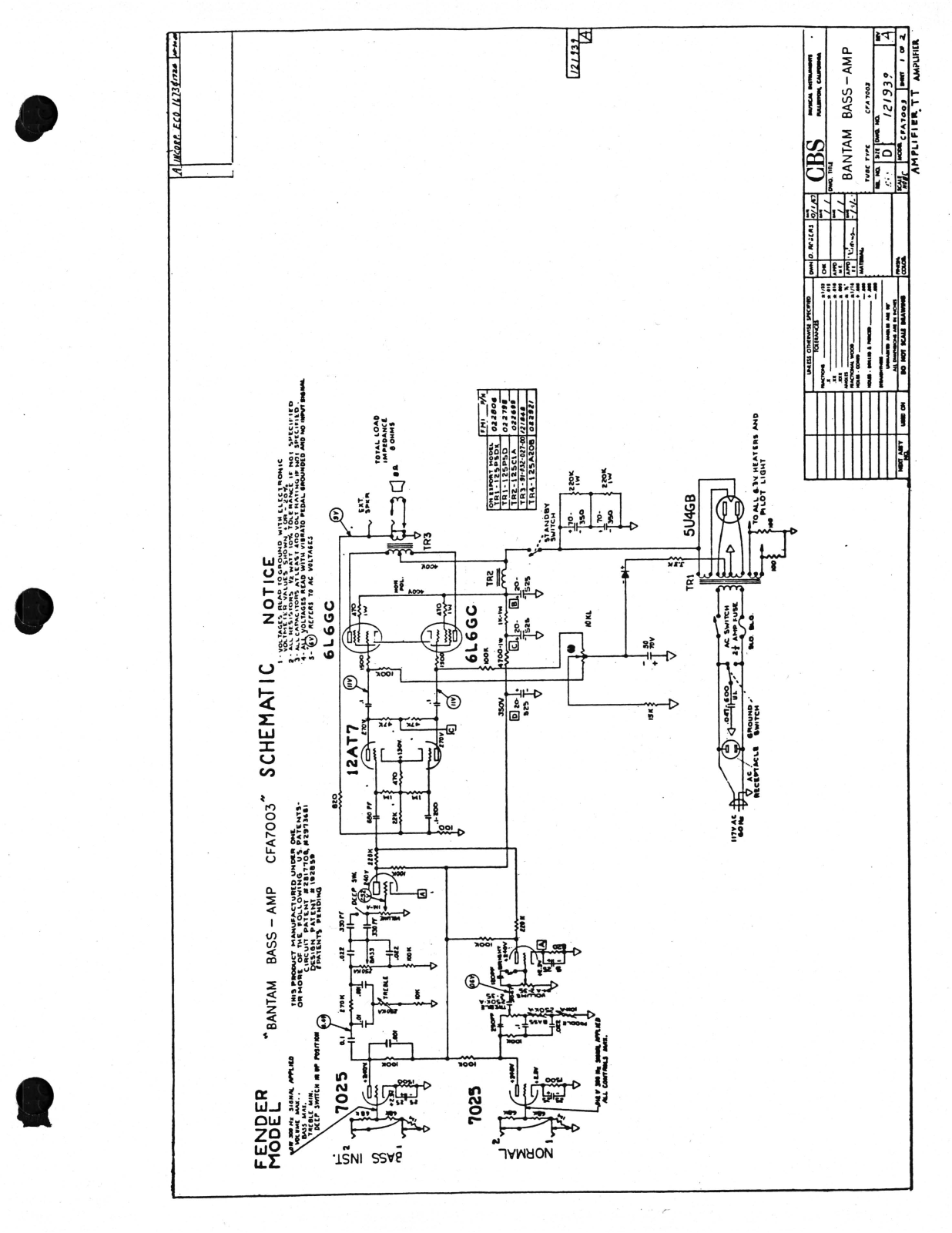 Fender CFA7003 Schematic