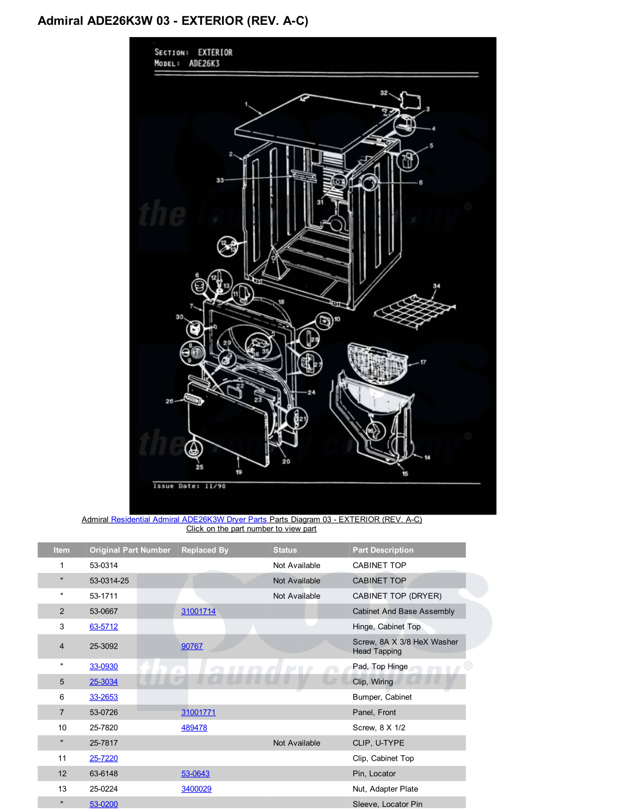 Admiral ADE26K3W Parts Diagram