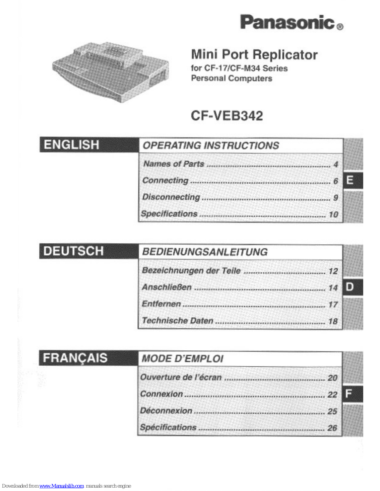 Panasonic CF-VEB342W, CF-VEB342 Operating Instructions Manual