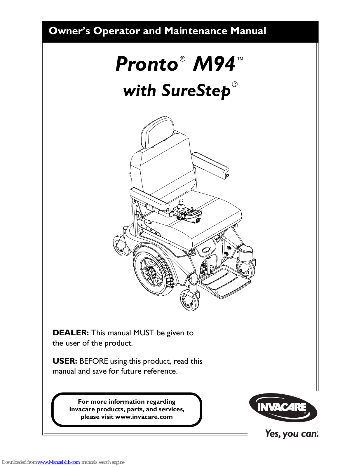 Invacare Pronto M94, Pronto M94 with SureStep Owner's Manual