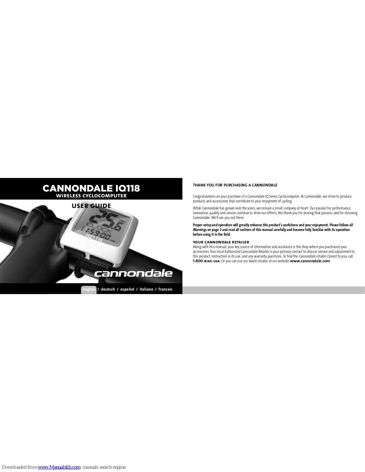 Cannondale IQ118 User Manual