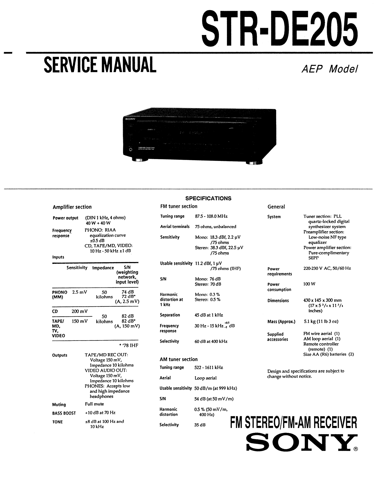 Sony STRDE-205 Service manual