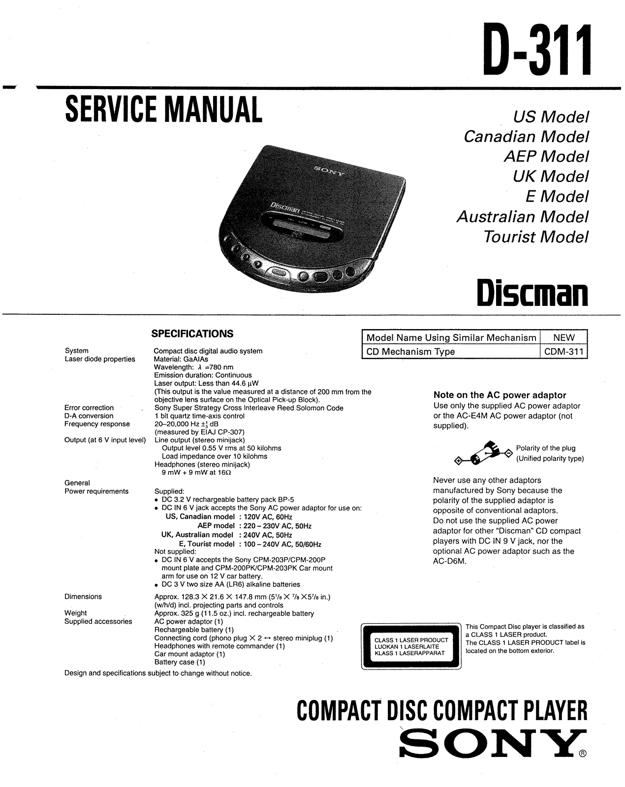 Sony D-311 Service manual