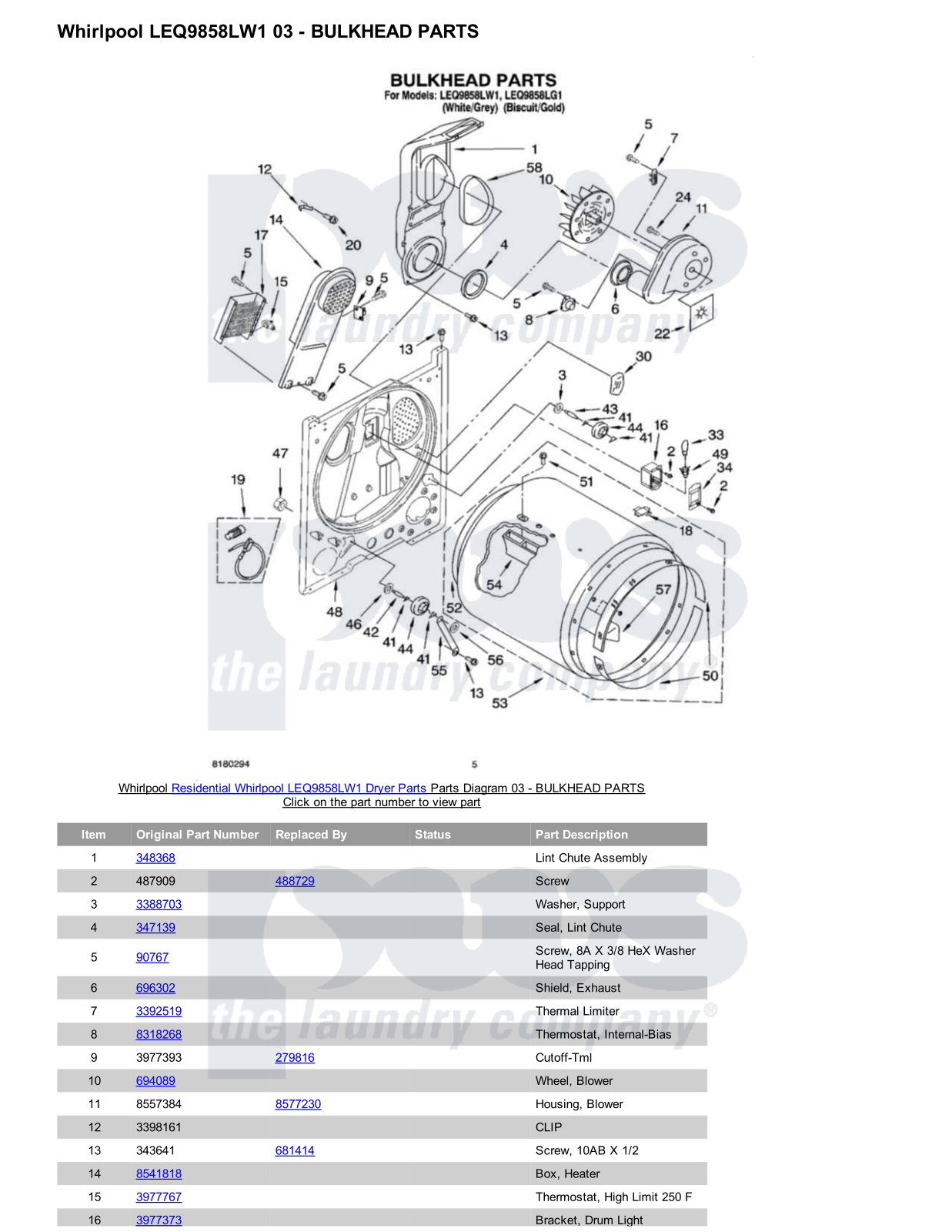 Whirlpool LEQ9858LW1 Parts Diagram