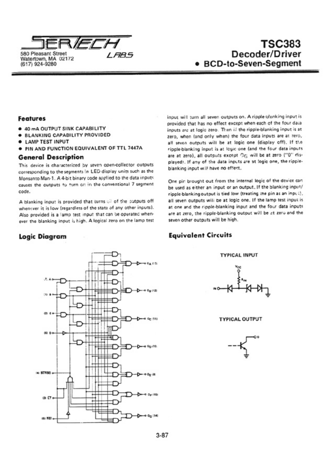 Microsemi TC383AL, TC383CL Datasheet