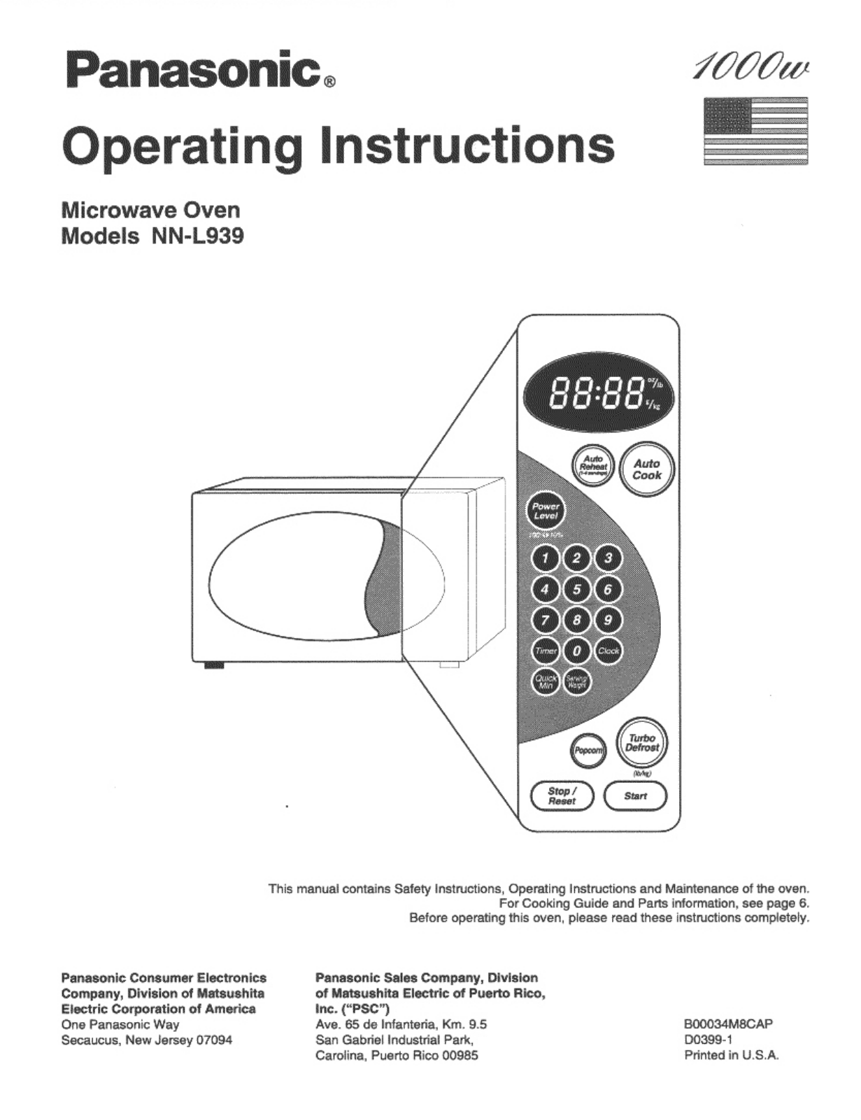 Panasonic Nn-l939ba Owner's Manual