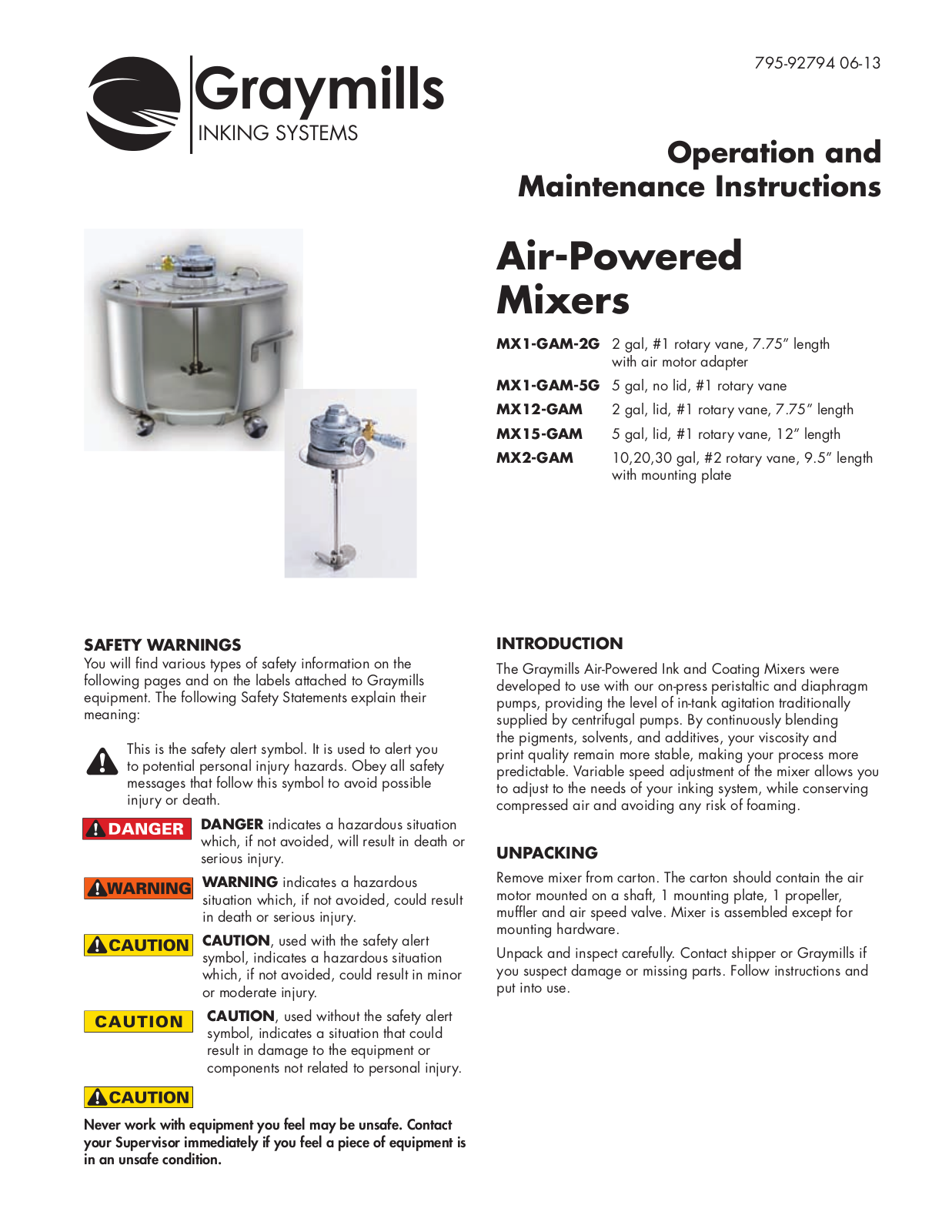 Graymills Air Mixer User Manual