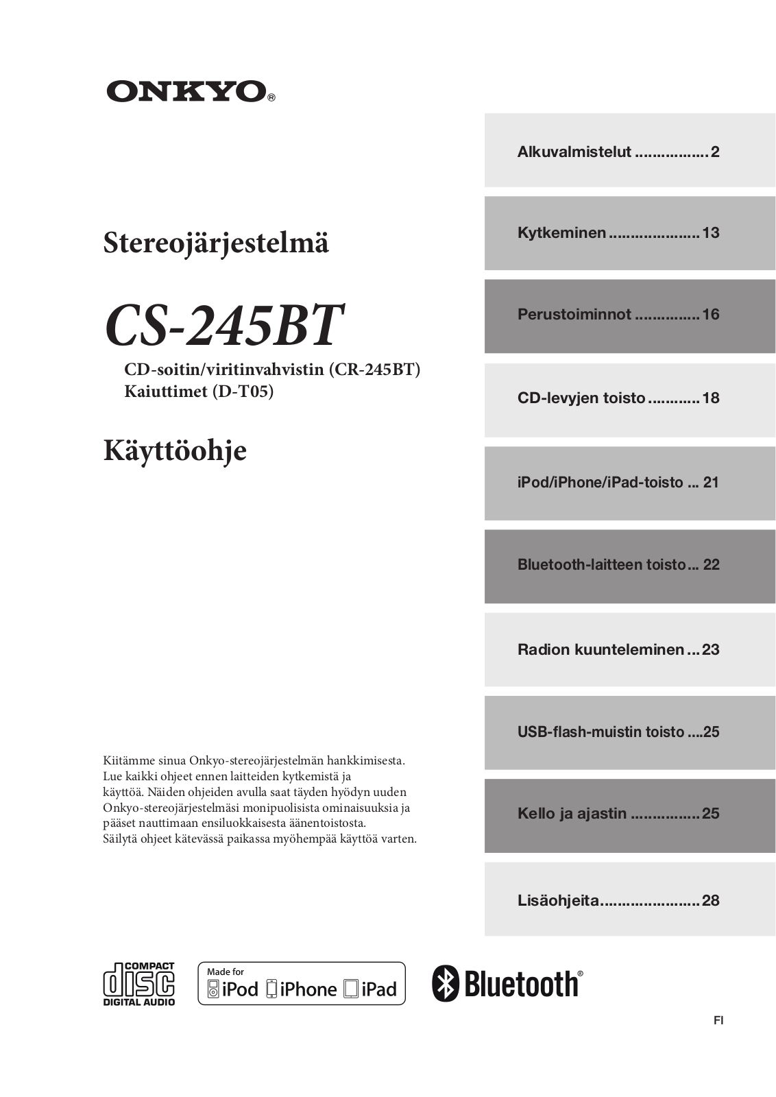 Onkyo CS-245BT Instructions Manual