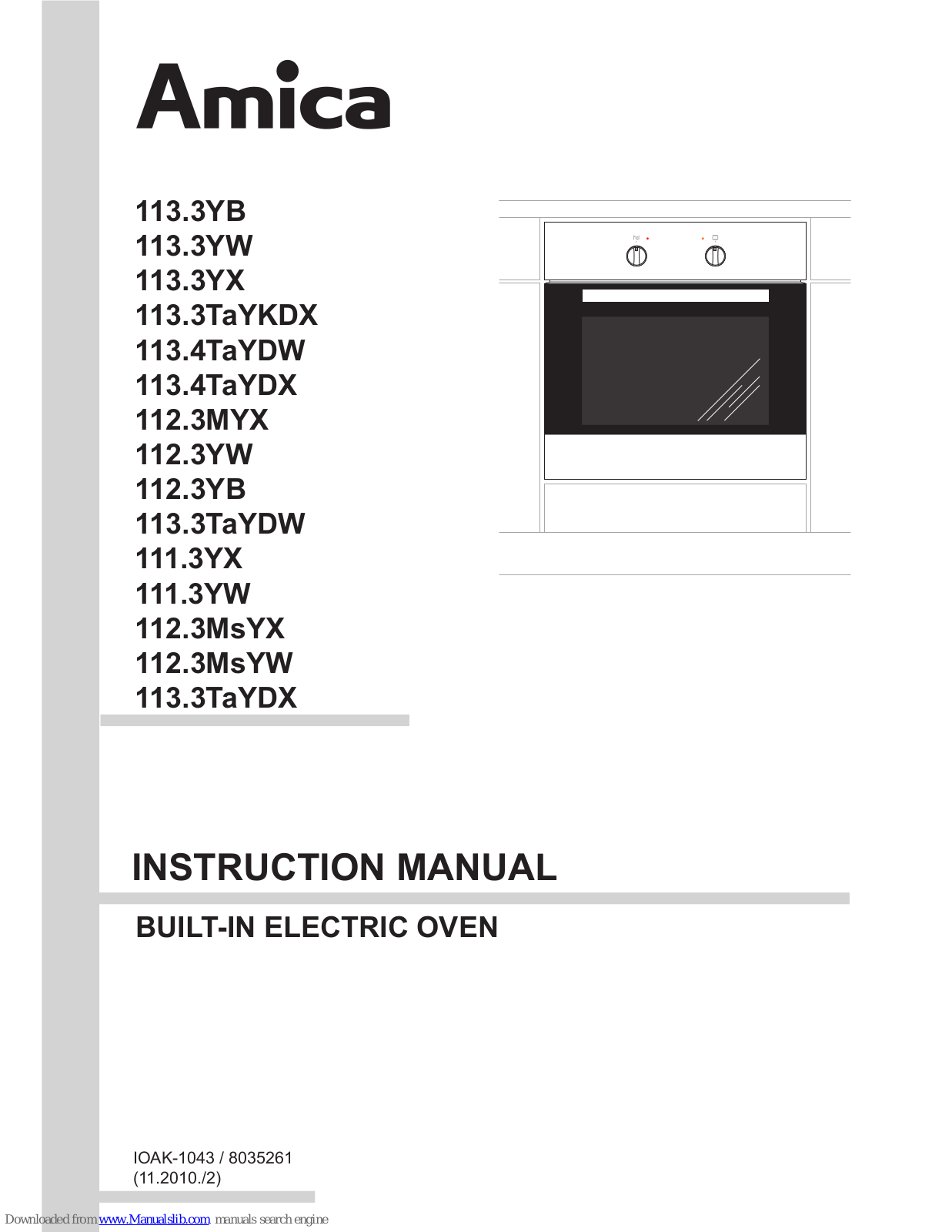 Amica 113.3YB, 113.3YW, 113.3YX, 113.3TaYKDX, 113.4TaYDW Instruction Manual