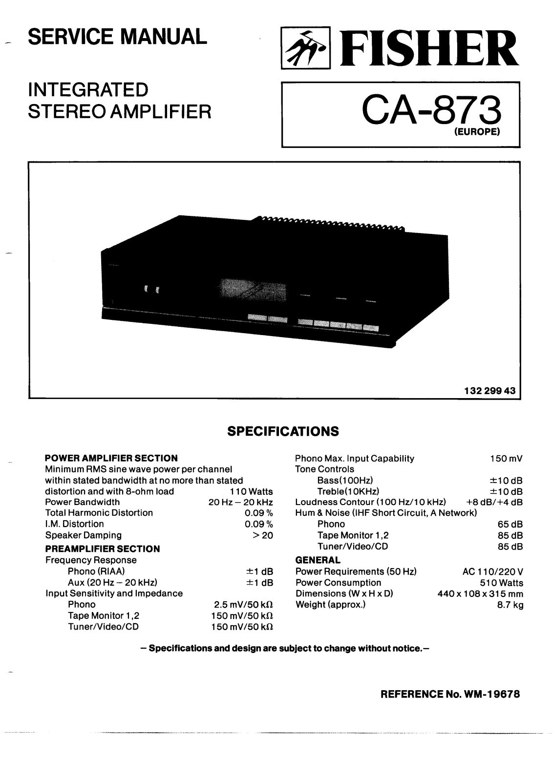 Fisher CA-873 Service Manual