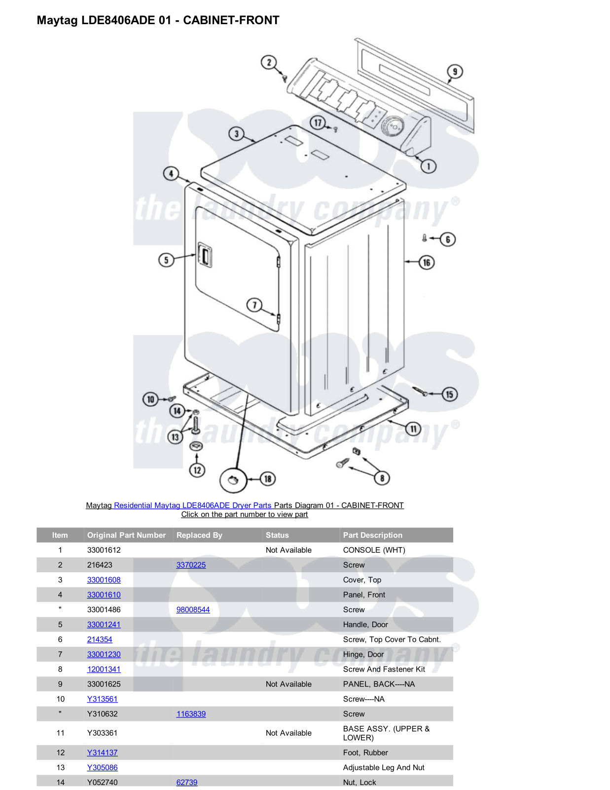 Maytag LDE8406ADE Parts Diagram