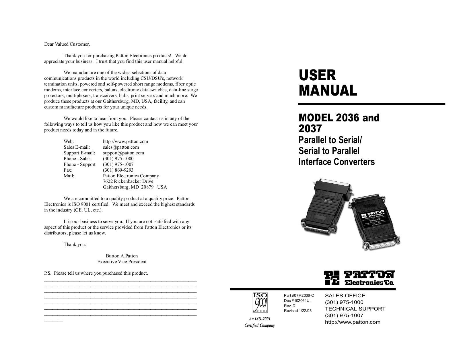 Patton electronic 2037 User Manual