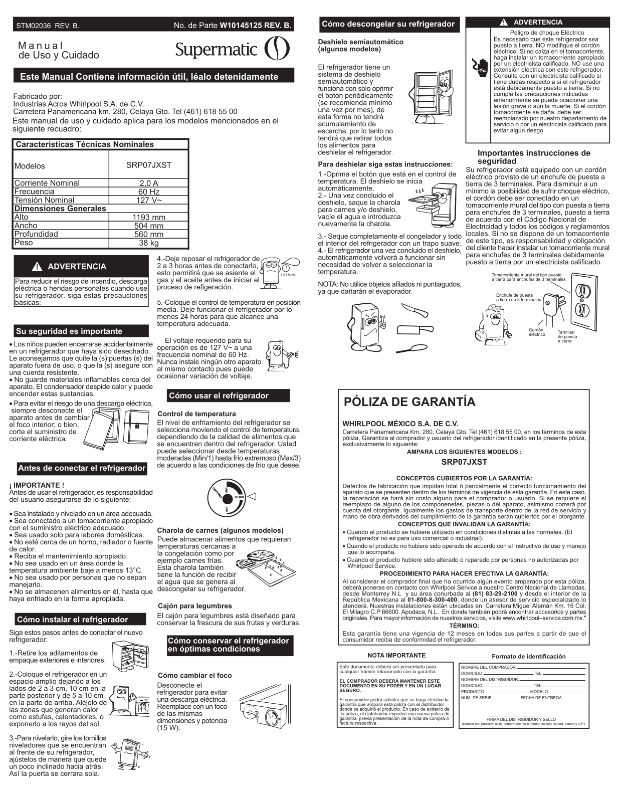 Supermatic SRP07JXST User Manual