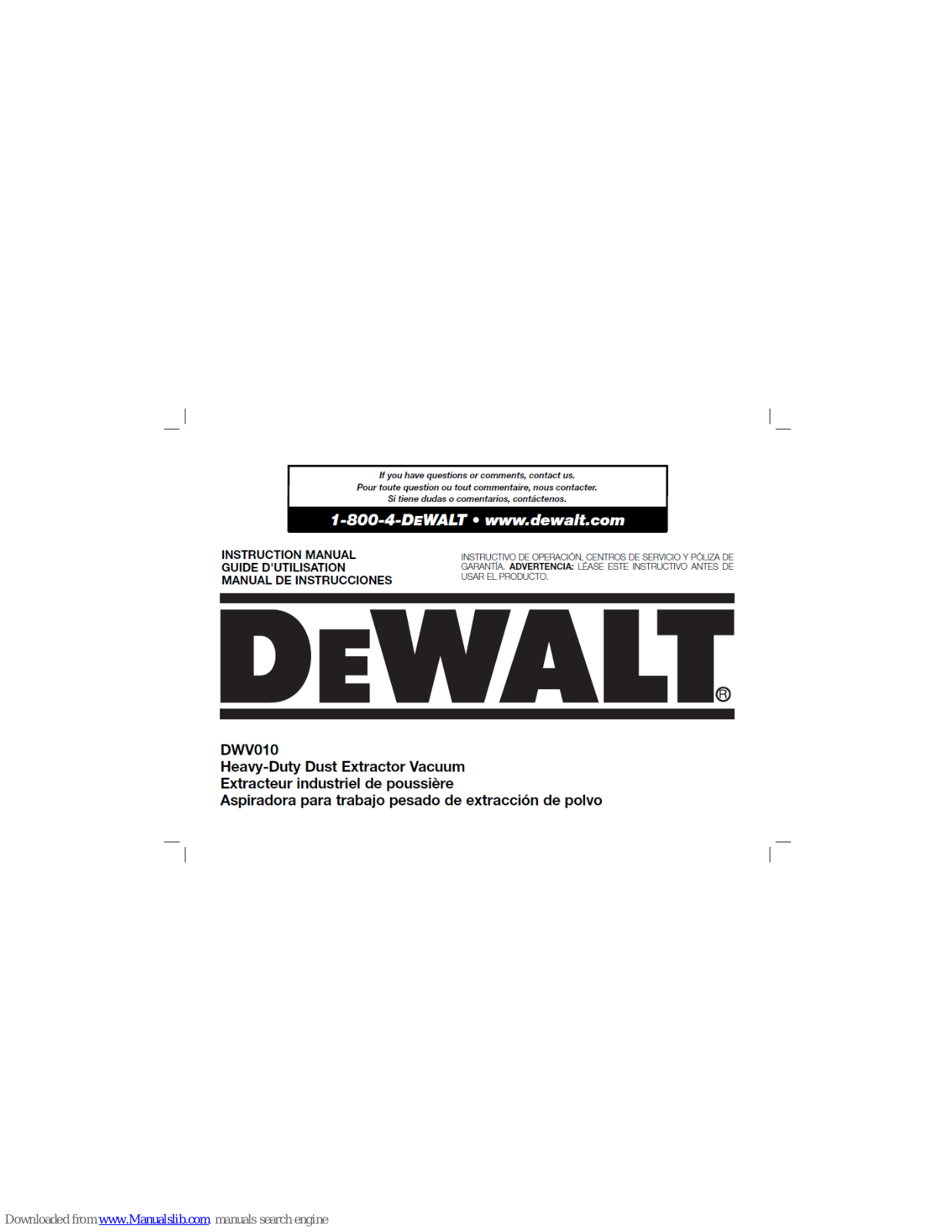 DeWalt DWV010 Instruction Manual