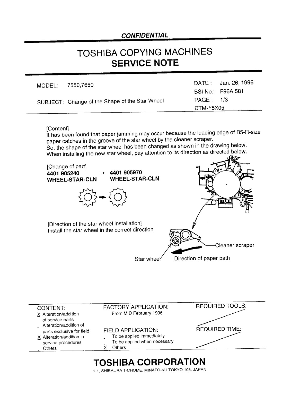 Toshiba f96a581 Service Note