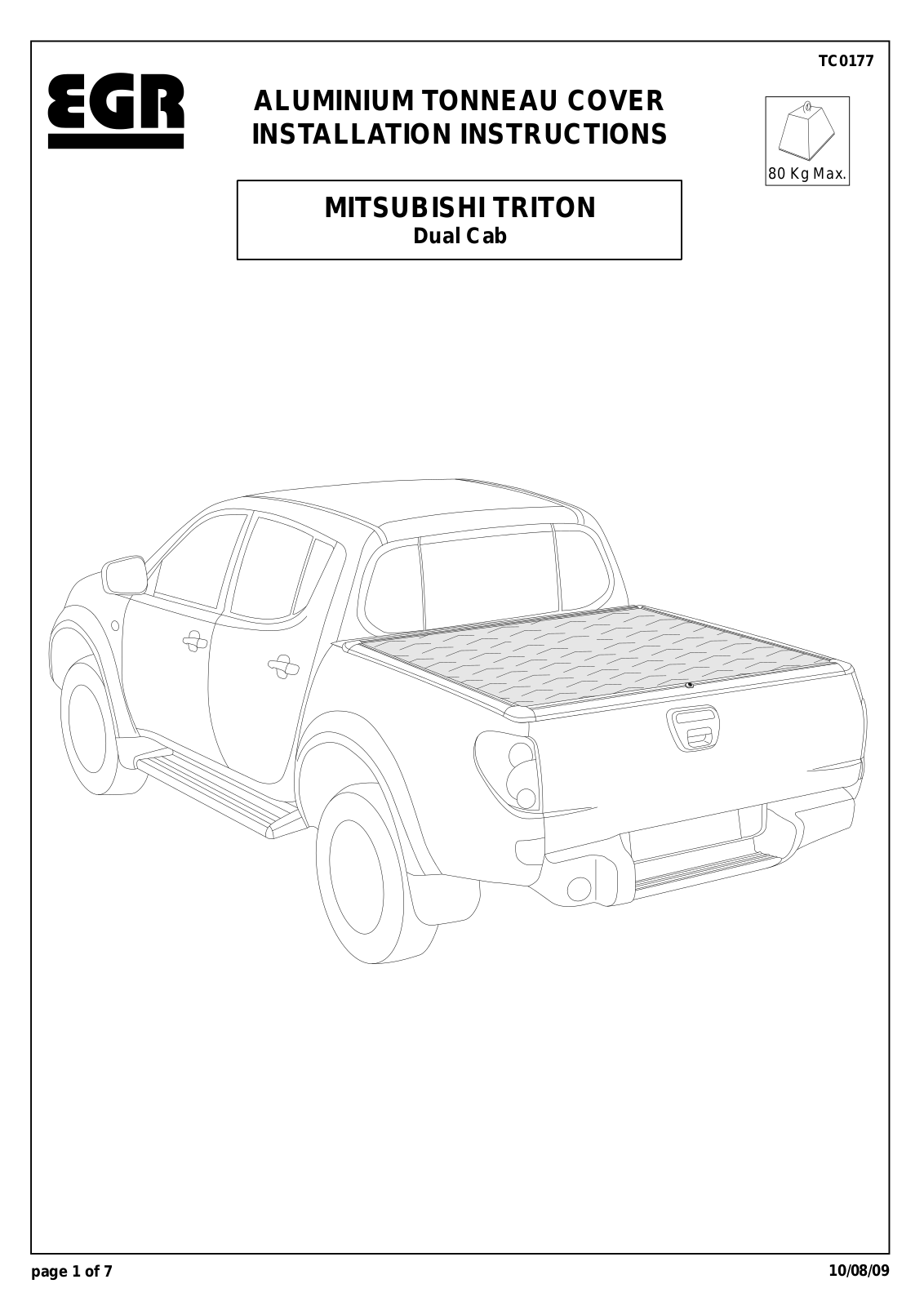 EGR ALUMINIUM TONNEAU COVER Installation Instructions Manual