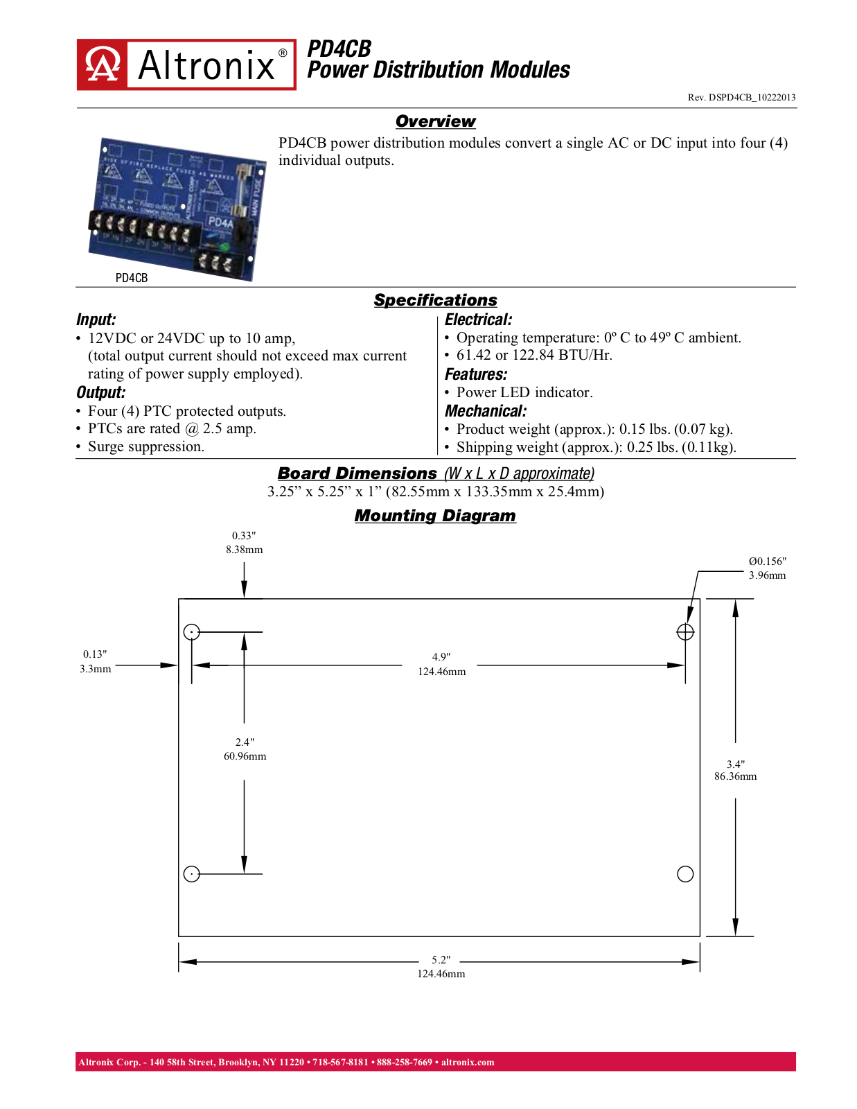 Altronix PD4CB Data Sheet