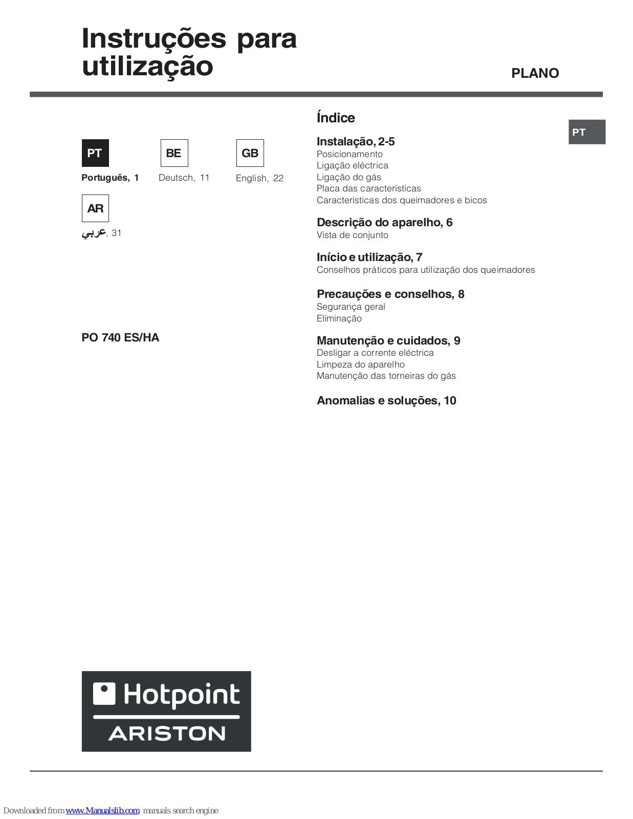 Hotpoint Ariston PO 740 ES/HA Operating Instructions Manual