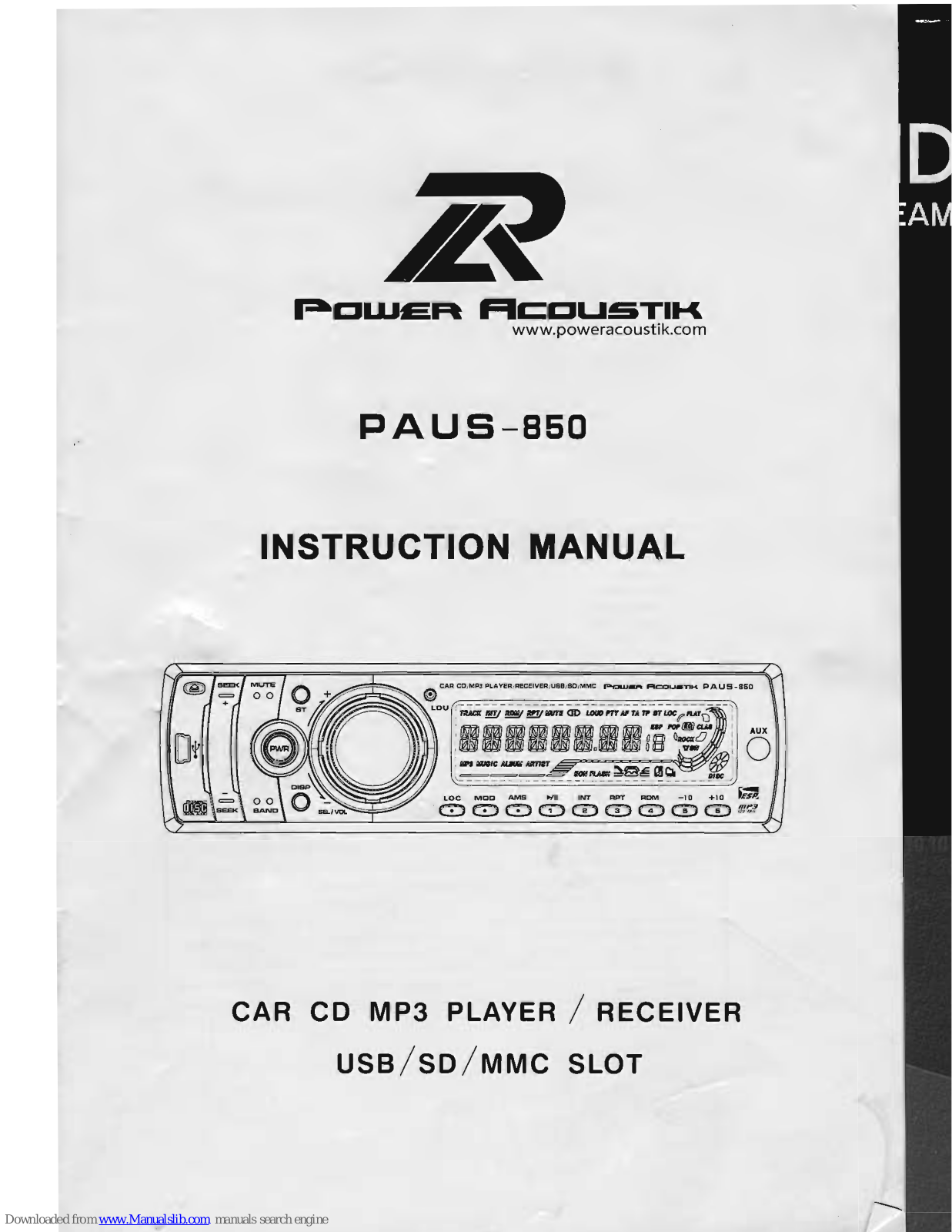 Power Acoustik PAUS-850 Instruction Manual