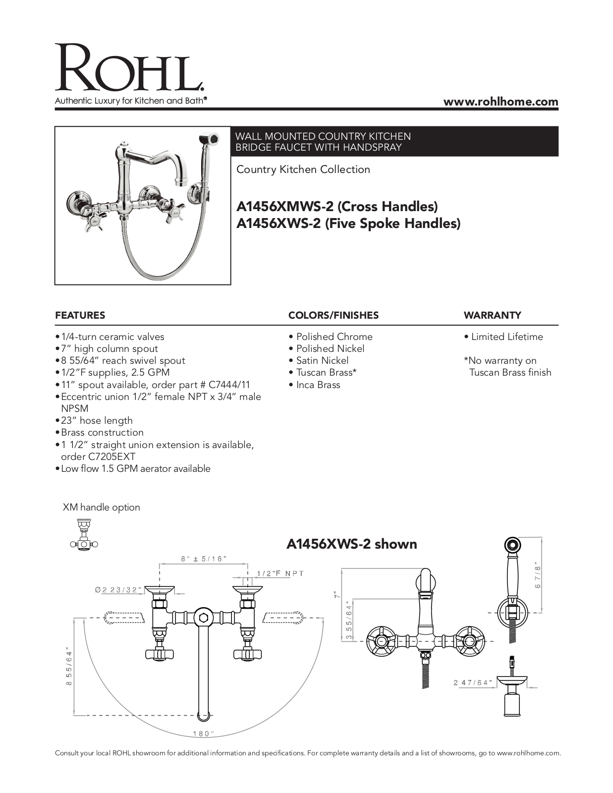 Rohl A1456XMWSAPC2 Specs