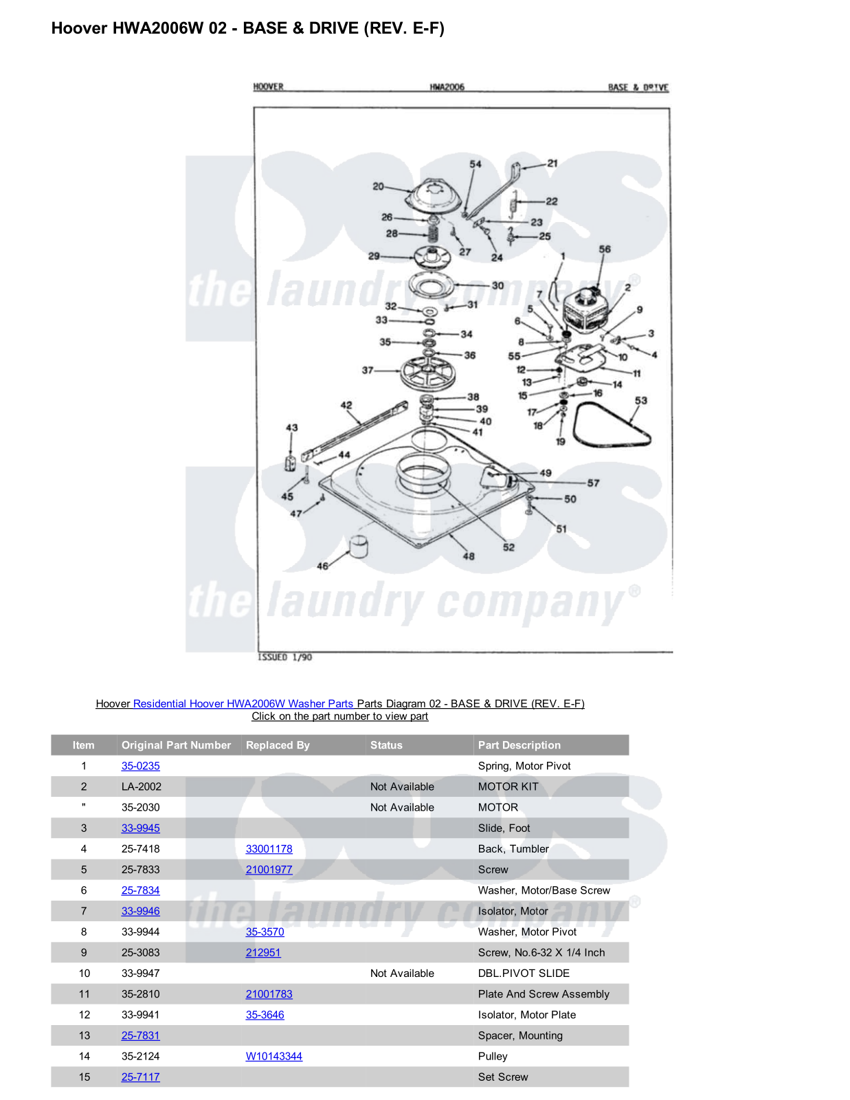 Hoover HWA2006W Parts Diagram