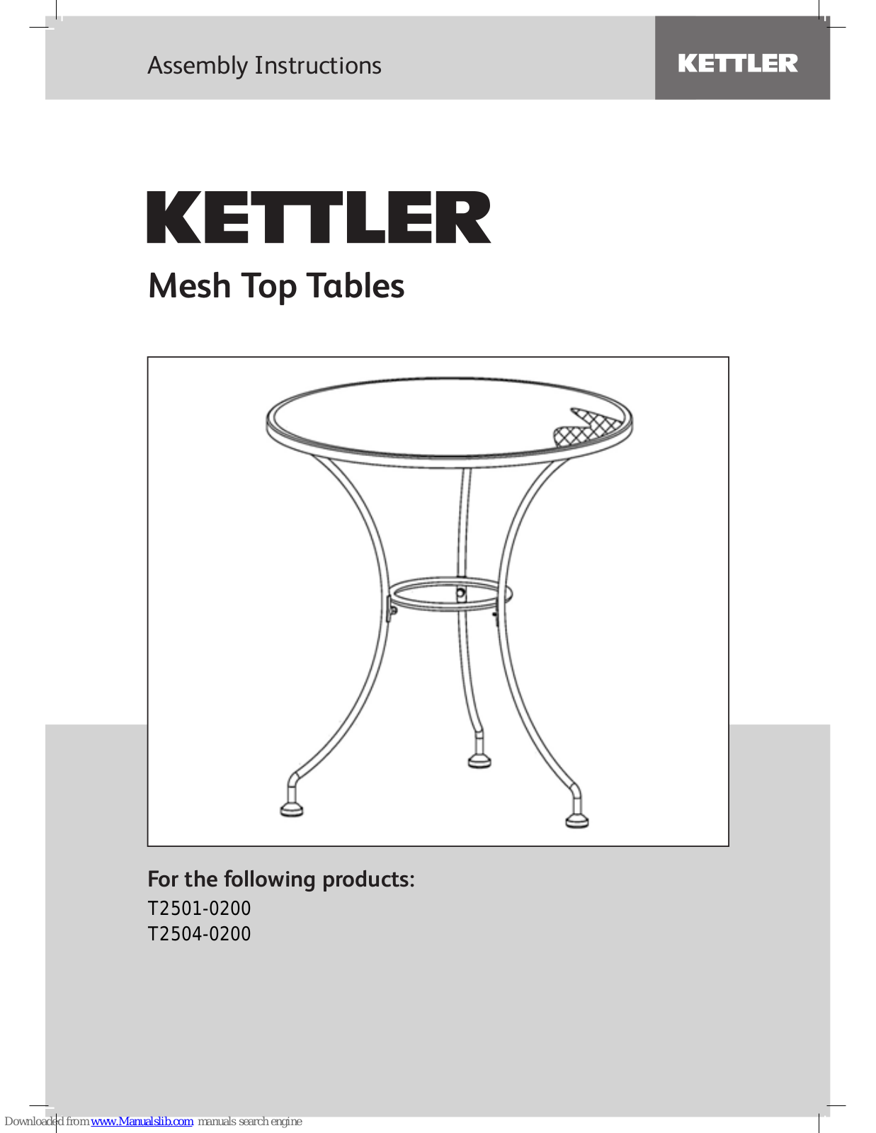 Kettler T2501-0200, T2504-0200, T0445-0200S, T0422-0200S, T0410-0200S Assembly Instruction Manual