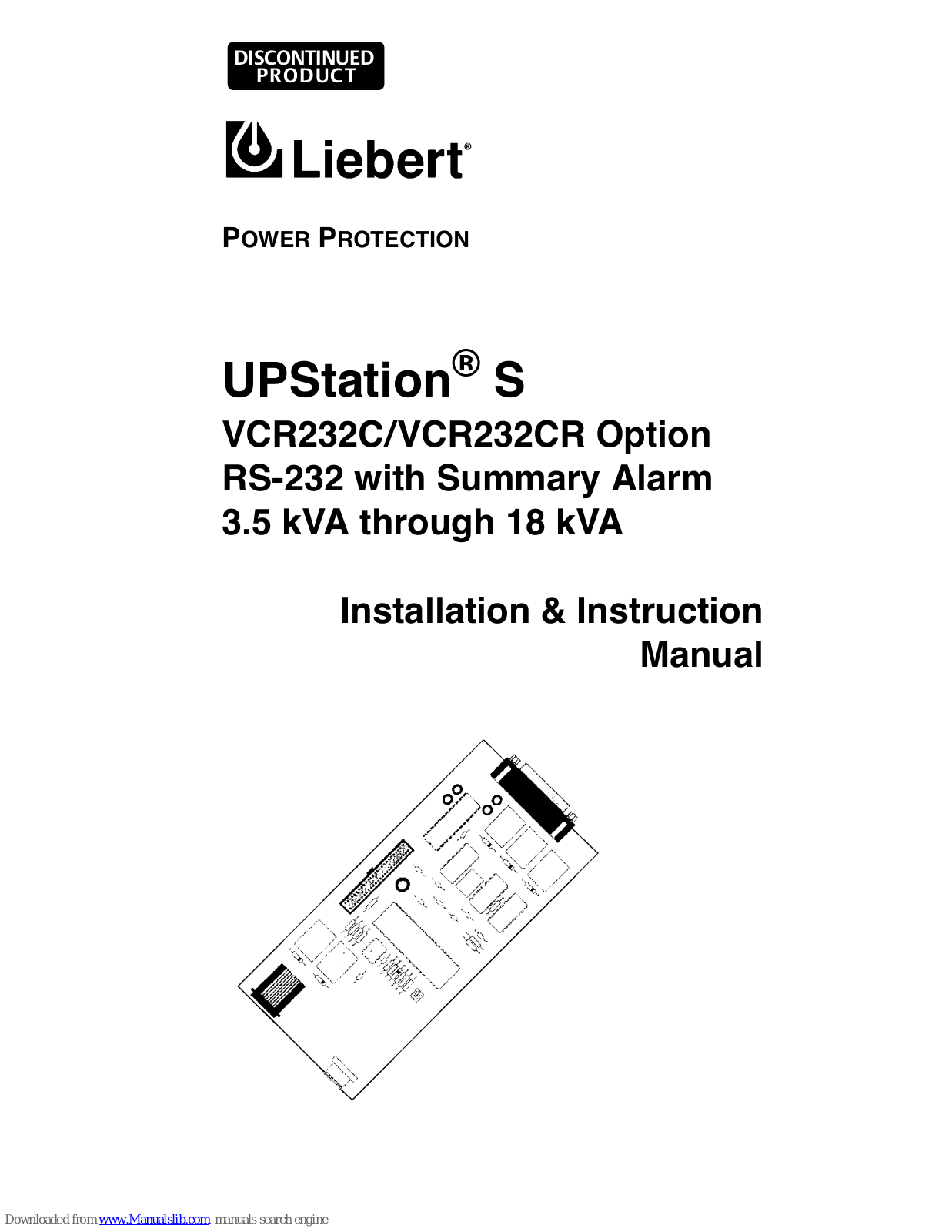 Liebert VCR232C, UPStation S VCR232CR, UPStation S VCR232C Installation And Instruction Manual