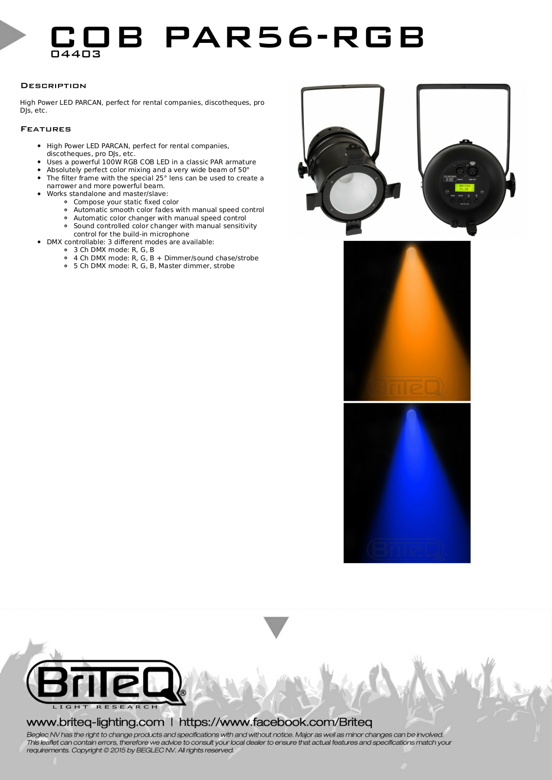 Briteq COB PAR56-RGB User Manual