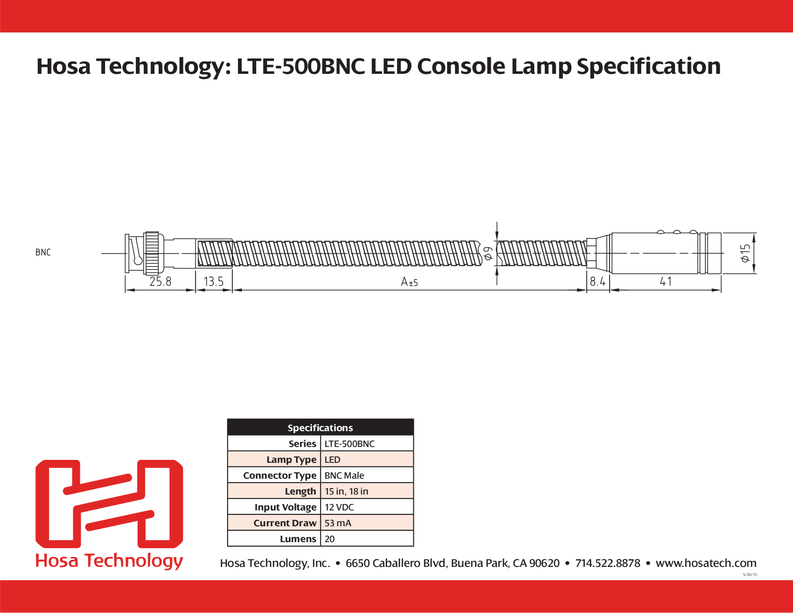 Hosa LTE-519BNC, LTE-503BNC User Manual