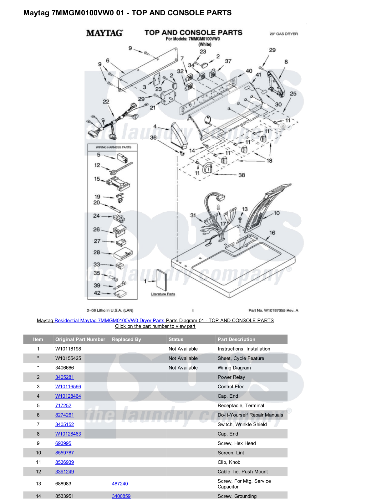 Maytag 7MMGM0100VW0 Parts Diagram