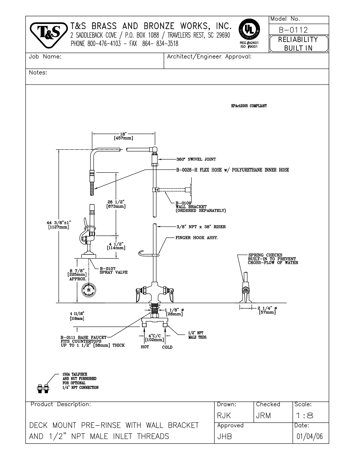 T&S Brass B-0112 User Manual