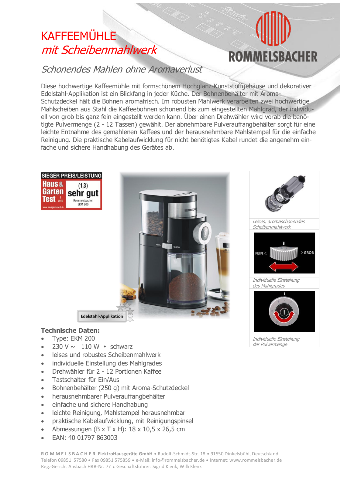 Rommelsbacher EKM 200 User Manual