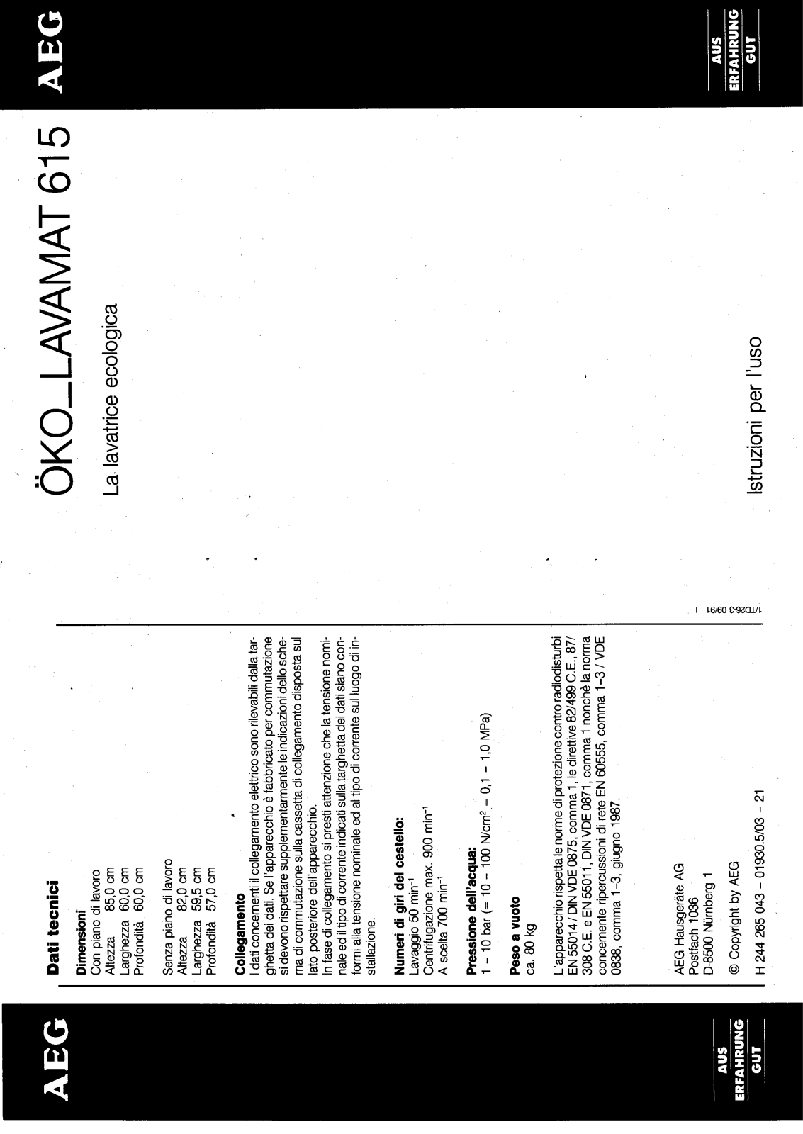 AEG LAV615W User Manual