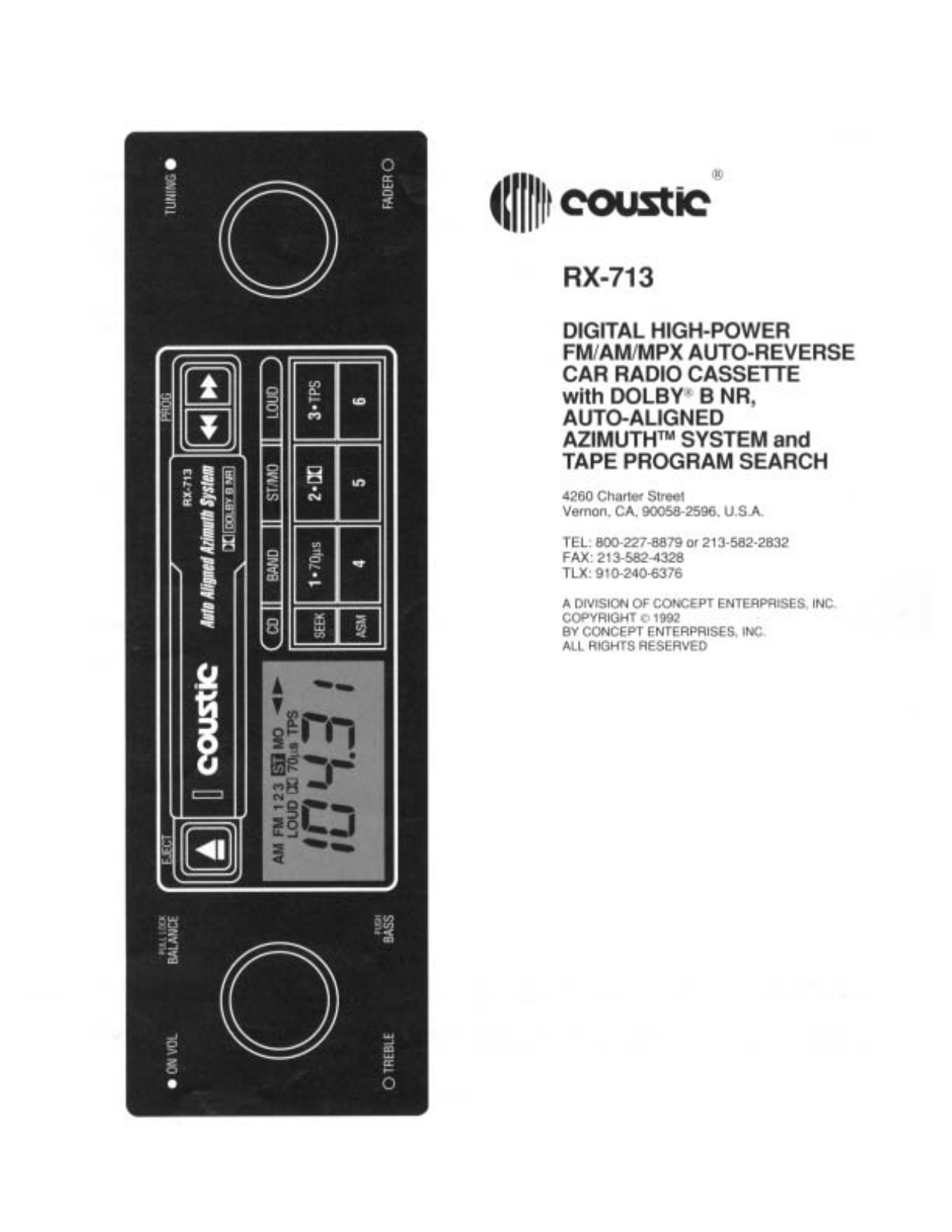 Coustic RX-713 Instruction Manual