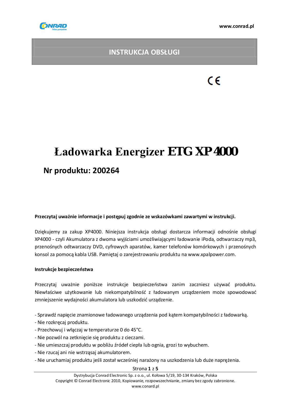 Energizer XP4000 User manual