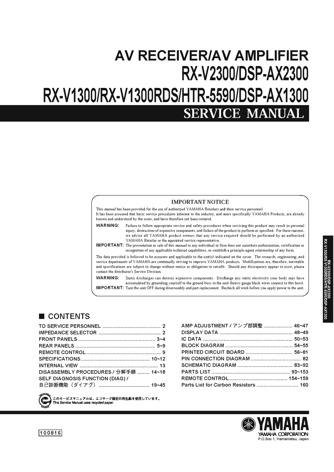 Yamaha HTR-5590 Service Manual