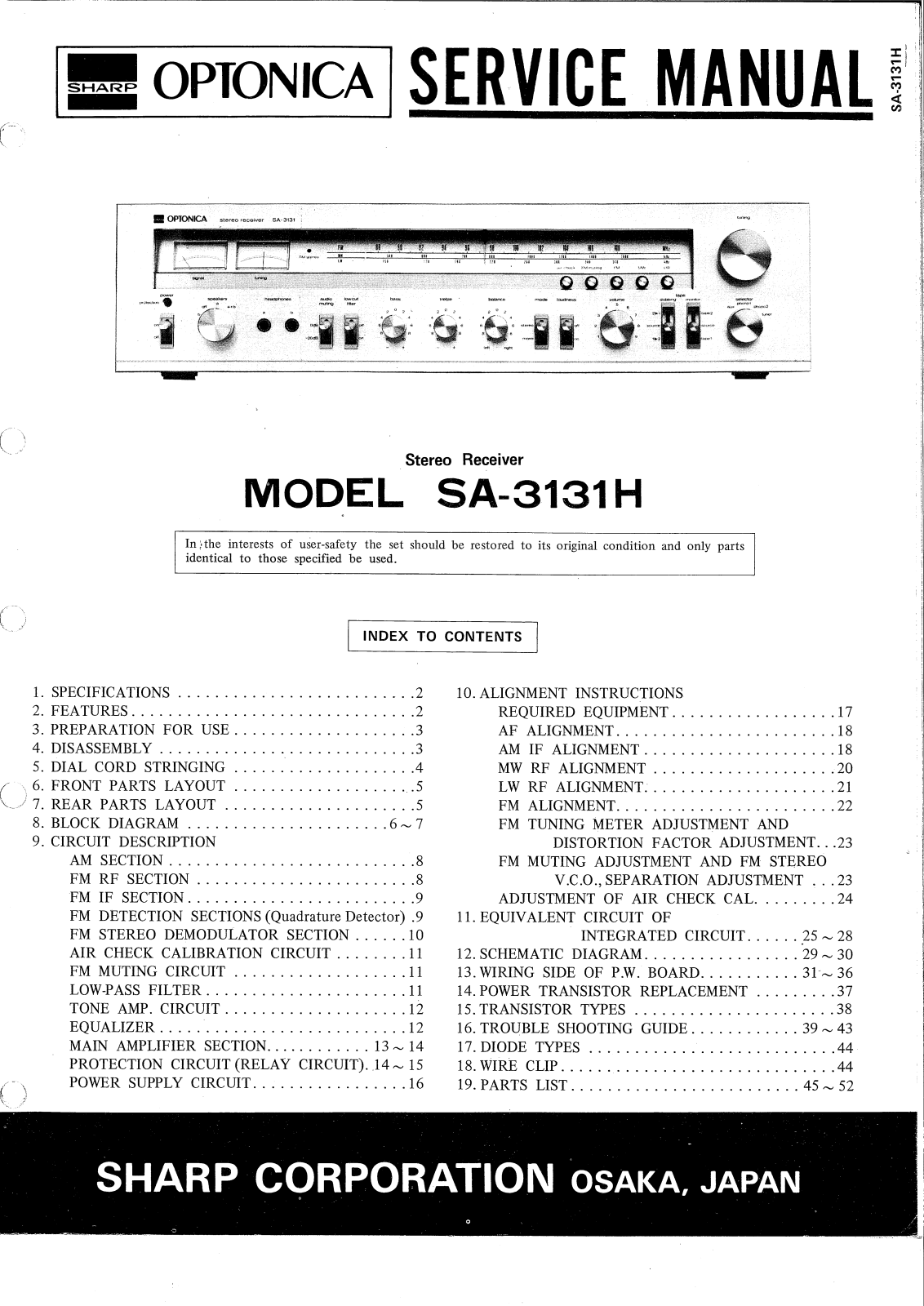 Optonica SA-3131-H Service manual