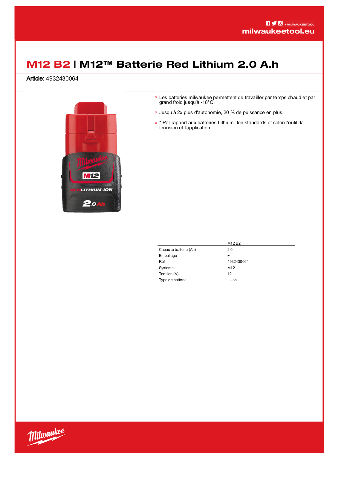 Milwaukee 4932430064, M12 B2 Specification - ManualMachine.com