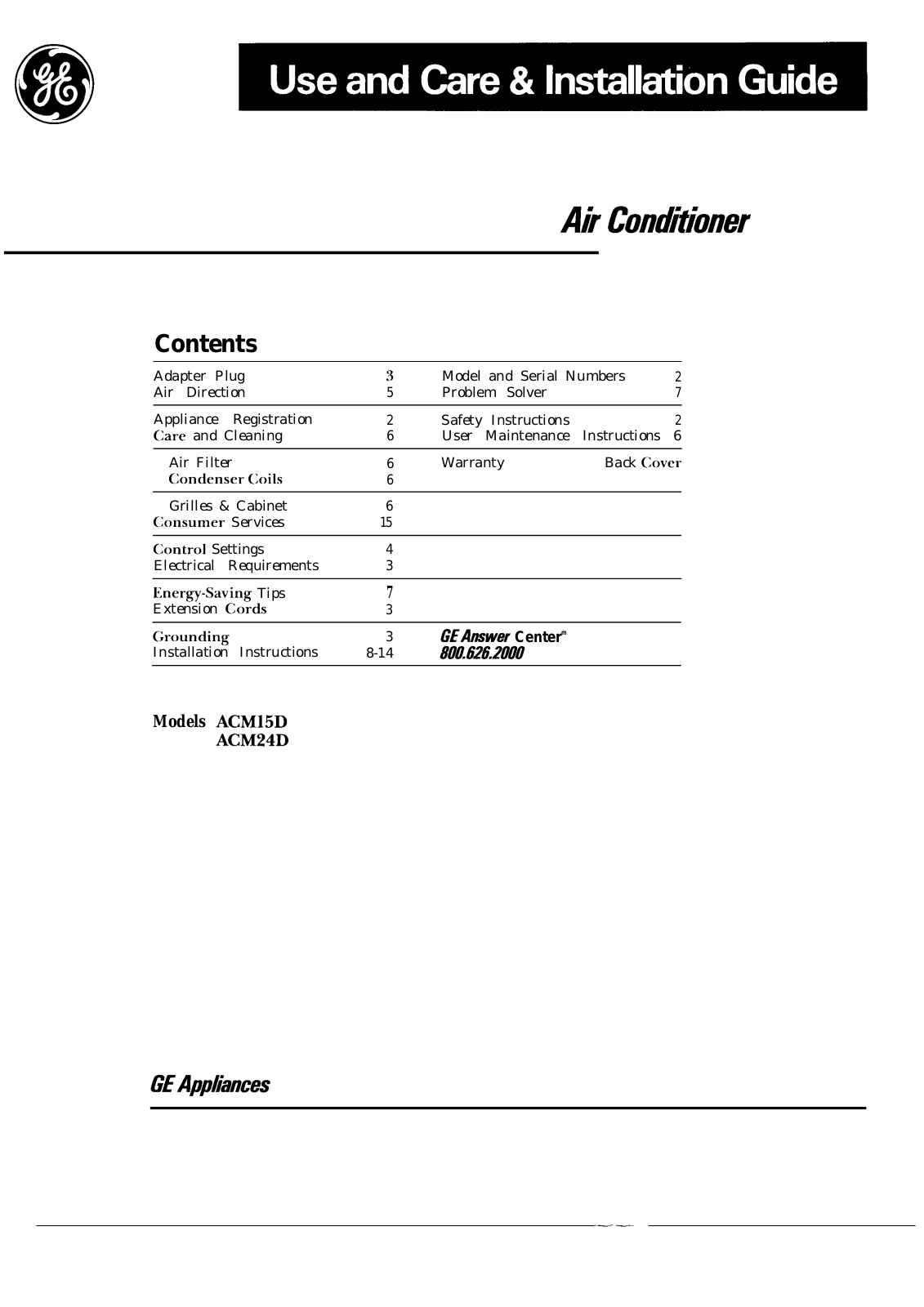 GE ACM15D, ACM24D Use and Care Guide