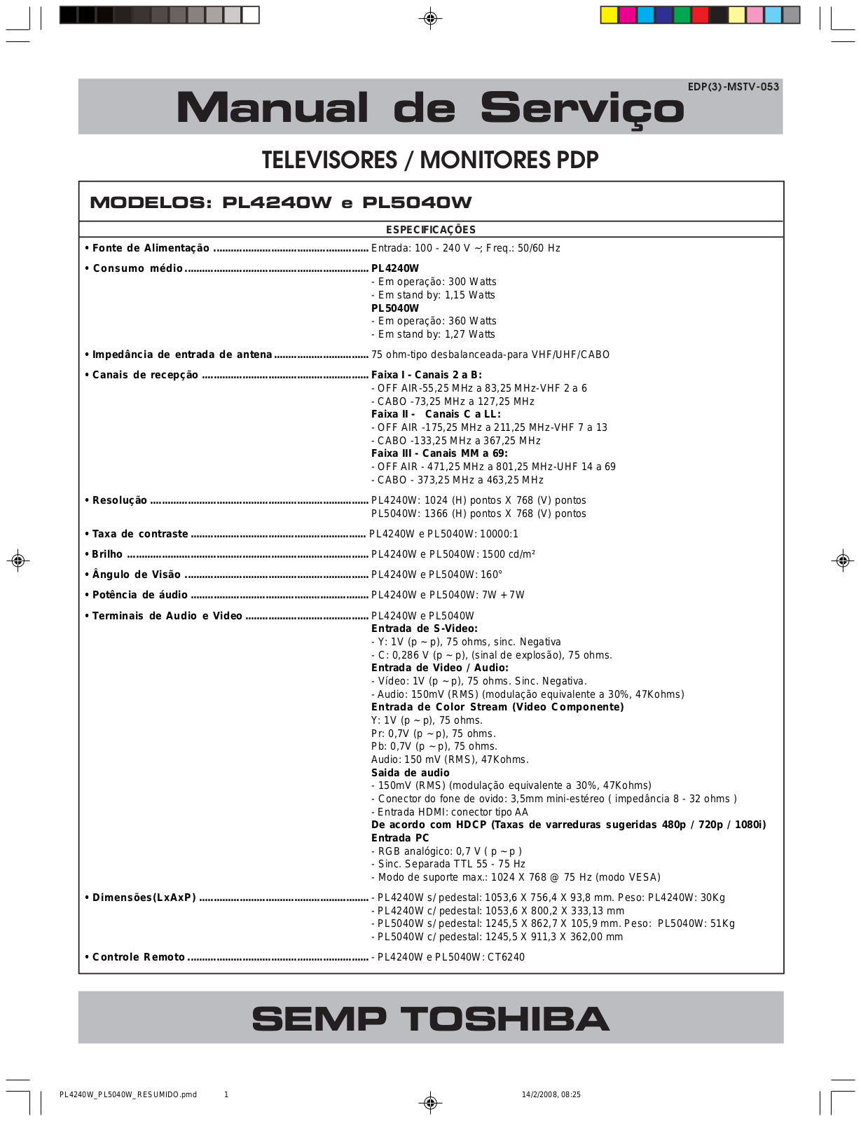 Toshiba PL4240W, PL5040W Schematic